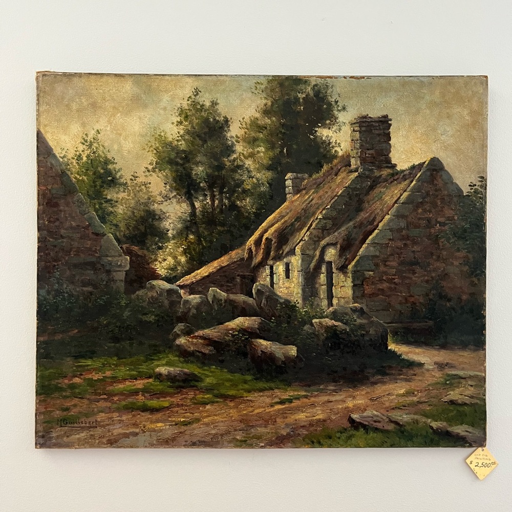 Antique French Original Oil On Canvas Painting , Signed M. Guillebert